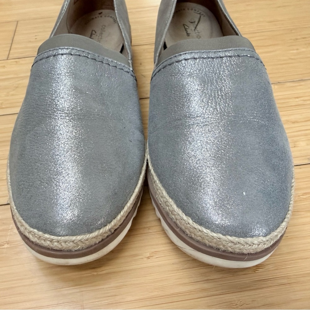 Clarks Metallic Grey Slip-On Loafers, women’s 8.5 - Picture 7 of 9